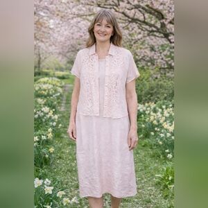 Coldwater Creek Linen Two-Piece Maxi Dress Light Pink Size 16 Elegant Boho Party